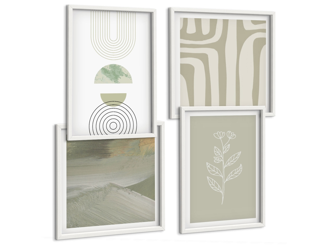 Composição De Quadros Gráficos Pastel Estilosos Da Natureza Espelharte (4 Peças)