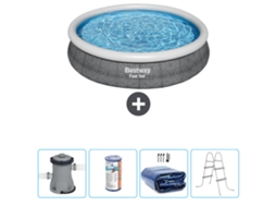 Piscina Inflável Redonda BESTWAY de Conjunto Rápido Estampa de Rattan 366 X 76 Cm Incluindo Bomba Filtro Vela Solar Escada