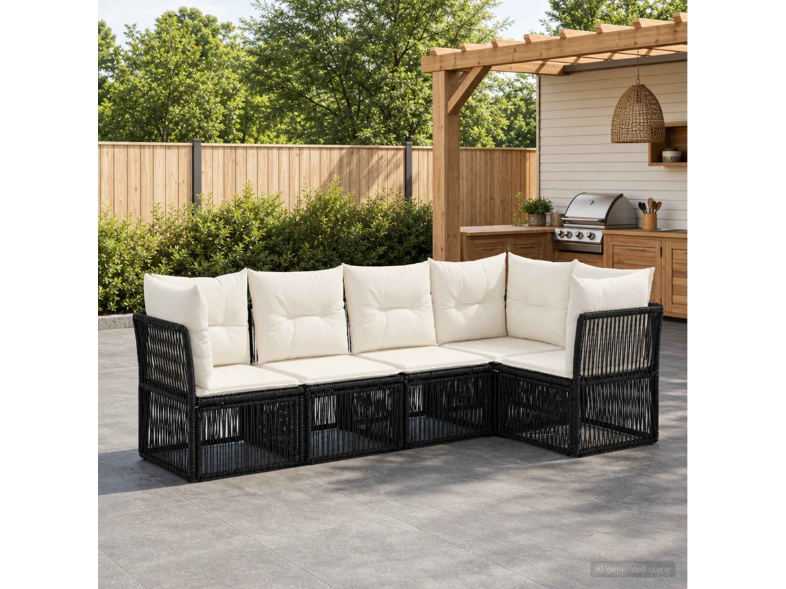 Vidaxl Conjunto De Sofá De Jardim 5 Pcs Preto Vime Pe