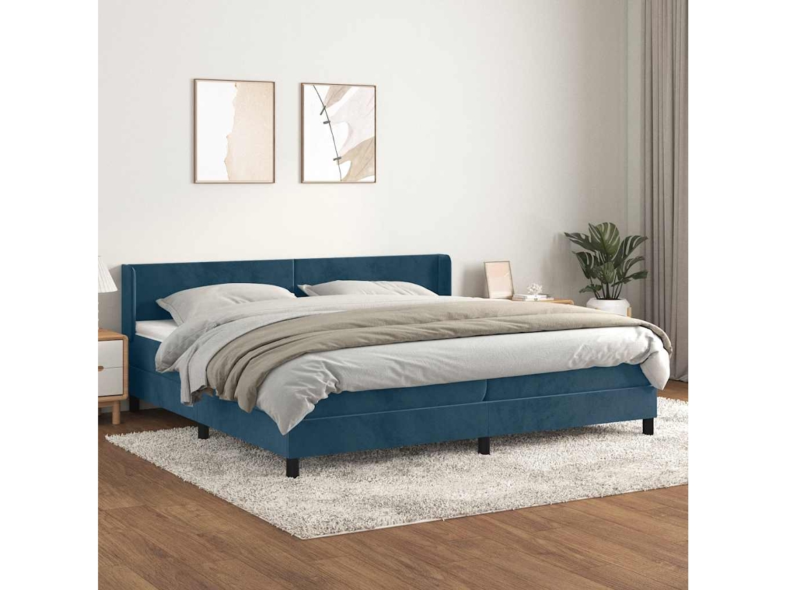 Vidaxl Cama Com Molas/colchão 200x200 Cm Veludo Azul-escuro