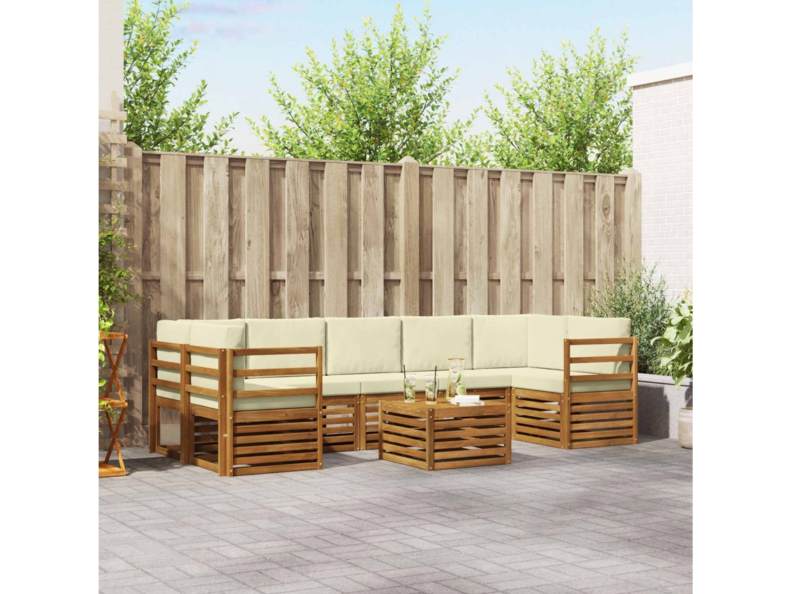 Vidaxl Conjunto De Sofás Para Exterior 8 Unid. Natural E Creme