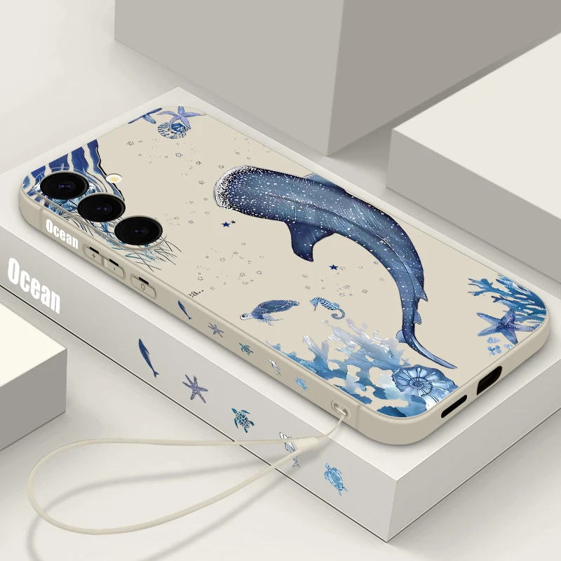 Capa Protetora Magnética Macia Com Estampa De Baleia Oceânica Para Galaxy S24 (cordão Branco)