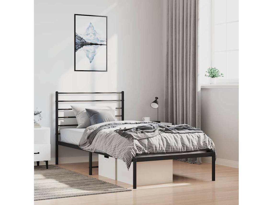 Vidaxl Estrutura De Cama Com Cabeceira 100x200 Cm Metal Preto