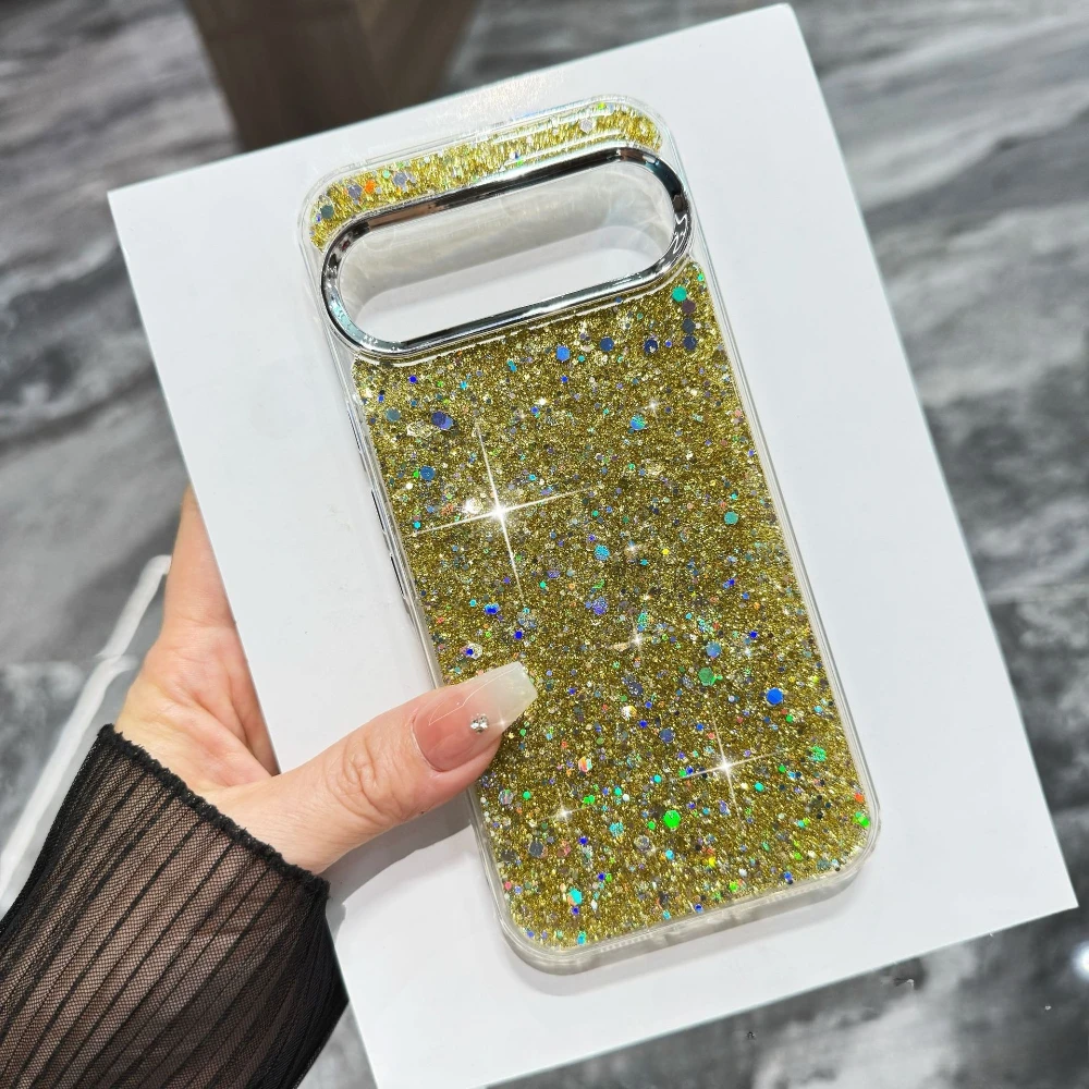 Capa Para Celular (pixel 9a Amarelo) Com Glitter Cristal, Capa Traseira De Silicone À Prova De Choque.