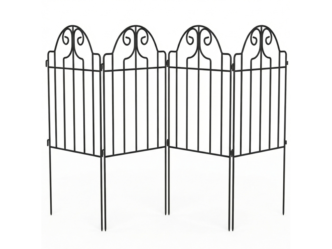 Conjunto de 4 Cercas de Jardim PONTOCASA, 125x57 cm, Arqueadas, Preto
