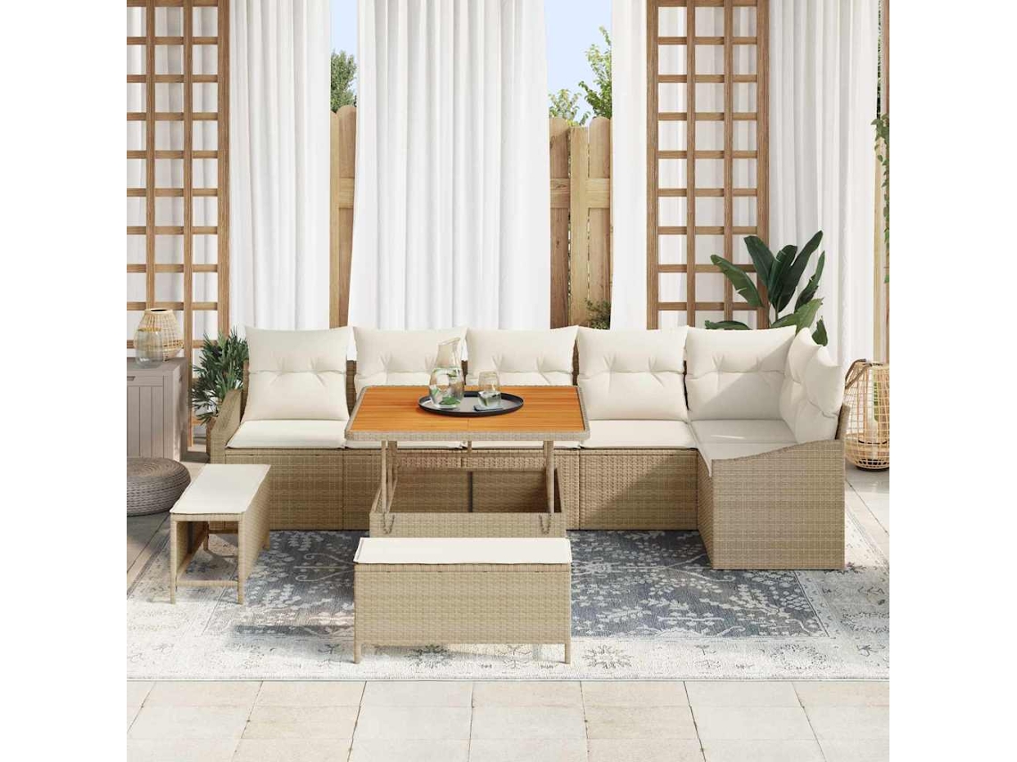Vidaxl Conjunto De Sofá De Jardim 9 Unid. 7-número De Lugares Bege