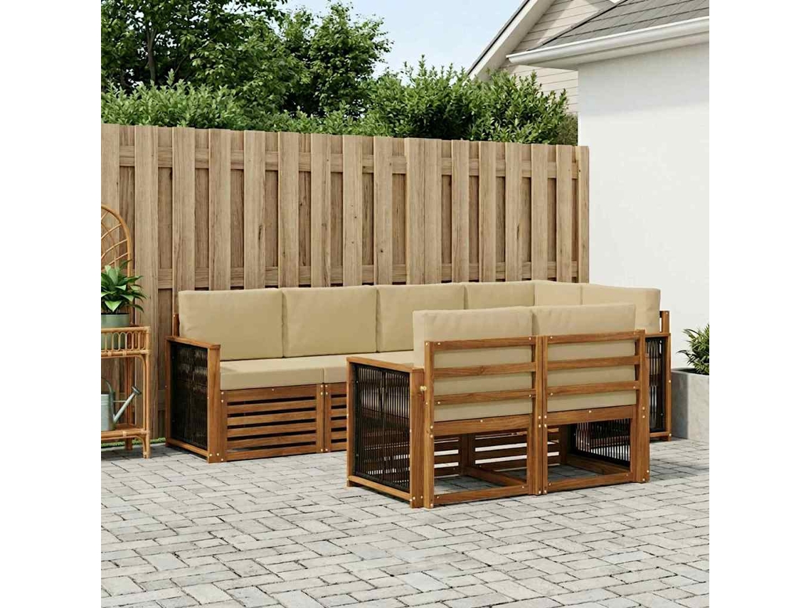 Vidaxl Conjunto De Sofá Sectional Com Almofada 6 Pcs Natural