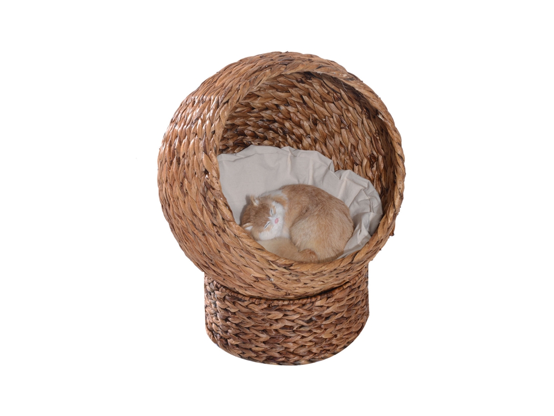 Cesta Rattan Gatos, Caverna Cama+travesseiro,, 50x42x60cm Marrom