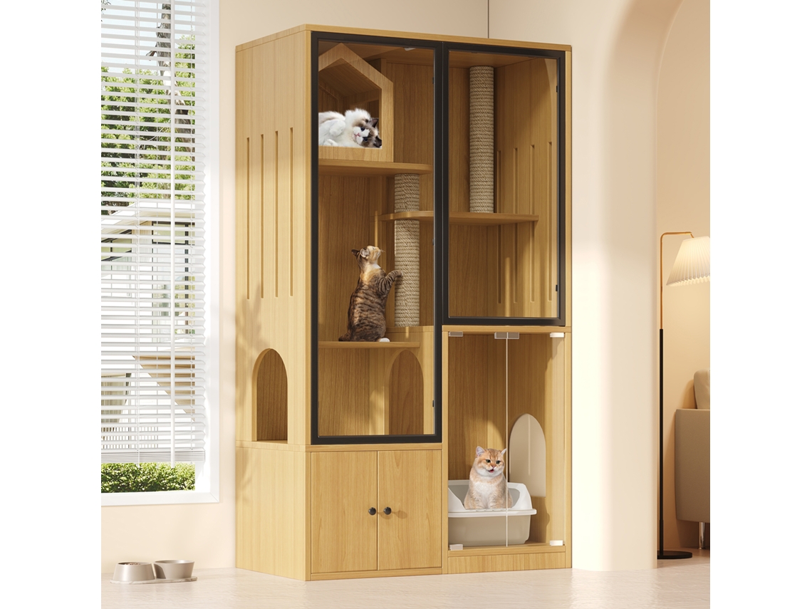 Gaiola Para Gatos 90x50x160 Cm - Quatro Andares, Resistente Ao Inverno, Com Poste Para Arranhar - Cor Bordo
