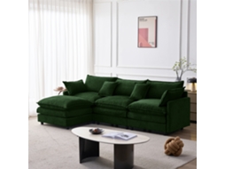Sofá Canto Modular 3 Lugares Chenille, Chaise + Pufe, em L NOVELA