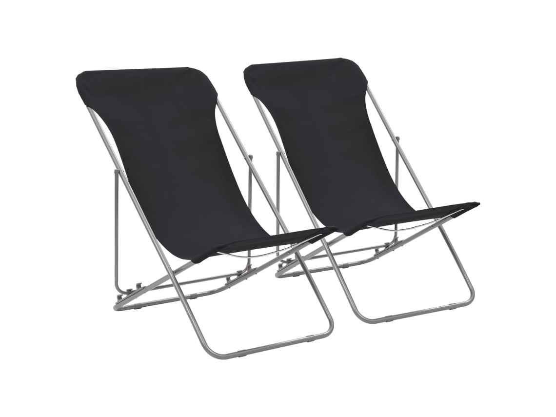 Cadeiras De Praia Dobráveis 2 Pcs Aço E Tecido Oxford Preto Dkd Home Decor