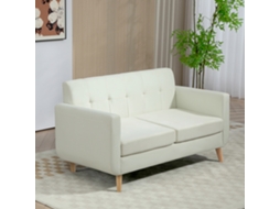 Sofá Pequeno Creme 2 Lugares em Linho Sintético, com Apoios de Braço e Pés de Madeira 138,5x70x75 Cm