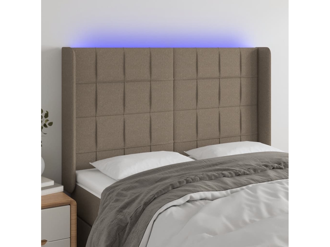 Vidaxl Cabeceira Cama C/ Led Tecido 147x16x118/128cm Cinza-acastanhado