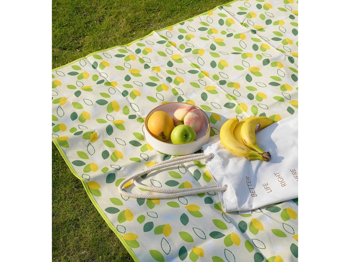 Lurelia Manta De Piquenique 200 Cm X 200 Cm Folhas Verdes Impermeável Anti-areia Dobrável Portátil Com Alça Para Praia Parque Campismo