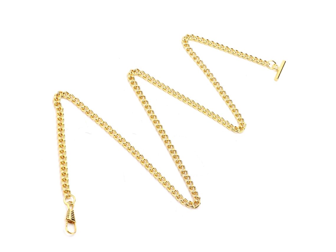 Cadeia de Relógio de Bolso em Metal Dourado Retro com Barra em T de 65cm