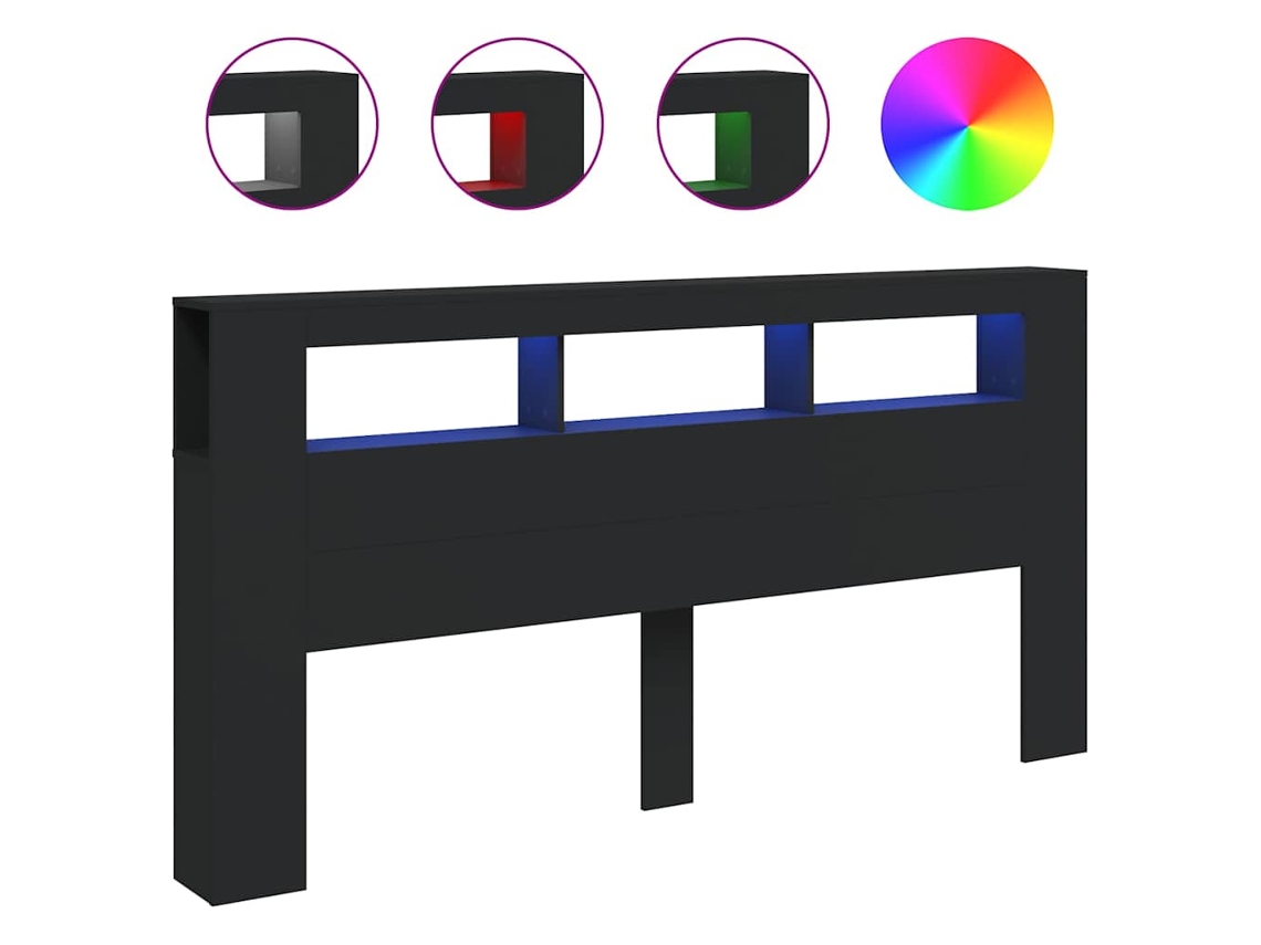 Cabeceira com LEDs em Madeira Preto MAISON EXCLUSIVE (200x18,5x103,5 cm)