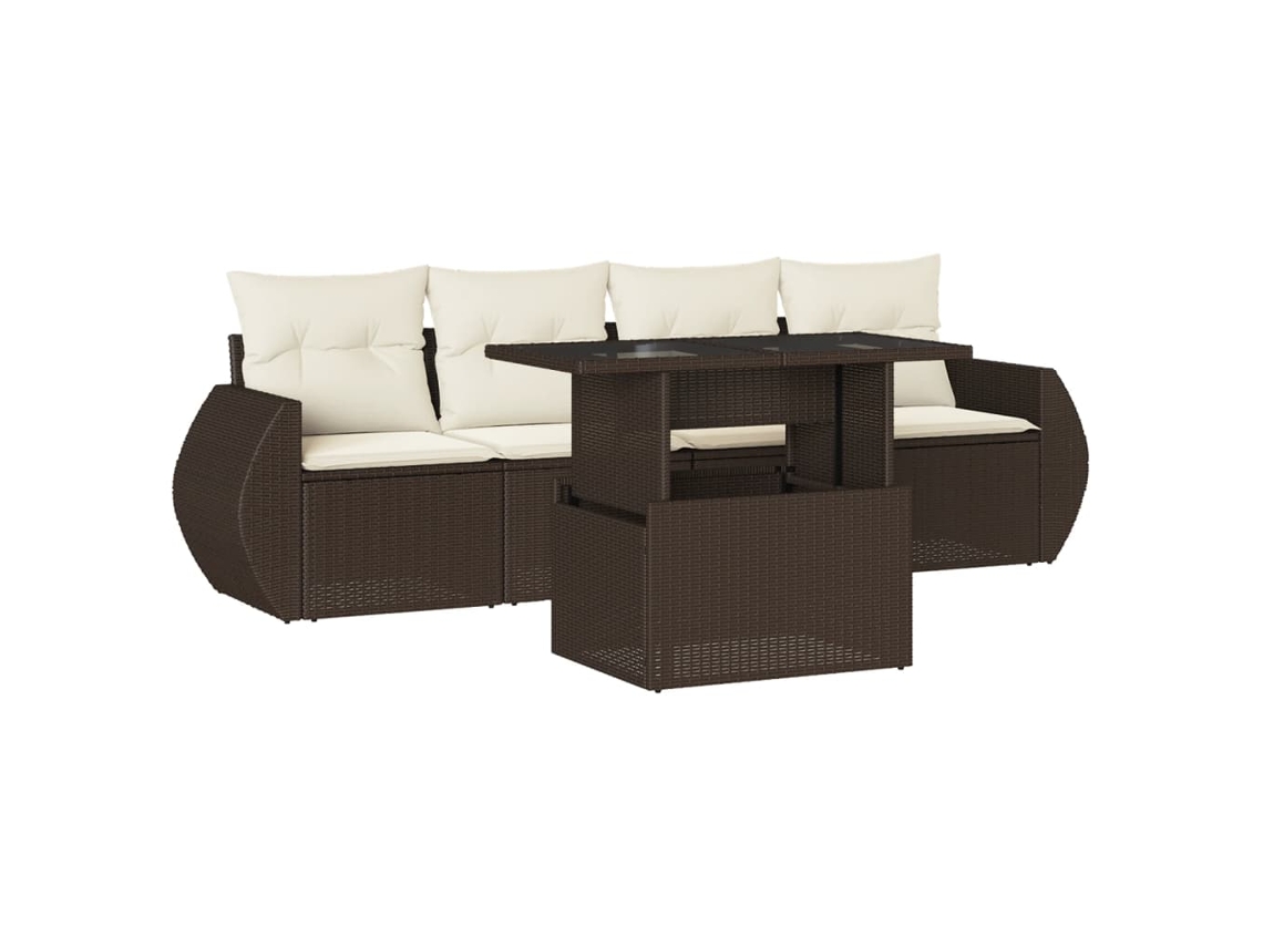 Conjunto de 5 Sofás de Jardim com Almofadões Vime Pe Castanho MAISON EXCLUSIVE (5 pcs)