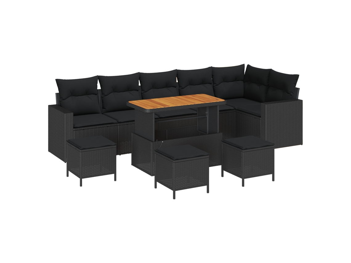 Conjunto 12 Conjunto De Sofá De Jardim Vidaxl Preto Vime Pe (292,5 X 157 X 85 Cm)