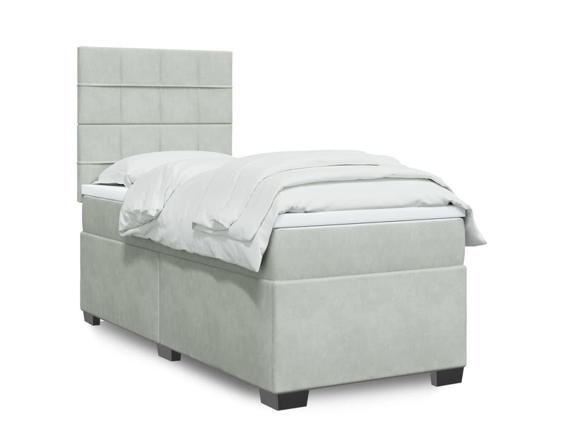 Vidaxl Cama Com Molas/colchão 100x200 Cm Veludo Cinza-claro