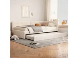 Sofa Cama Daybett 90x200cm Bege Minimalista Com Cama Rolante