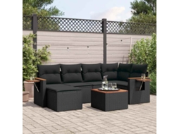 Vidaxl 7 Pcs Conjunto De Sofás P/ Jardim C/ Almofadões Vime Pe Preto