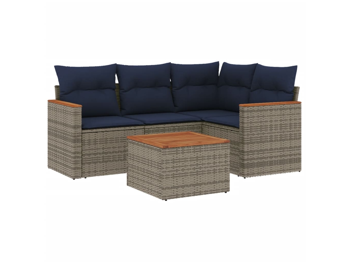 Conjunto de Sofá de Jardim, 5 Peças, Almofadas, Rattan Cinza MAISON EXCLUSIVE