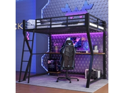 Cama Alta 90x200 Led Prateleira Escrivaninha Tomada Usb Grade Preta