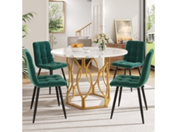 Mesa Redonda 100cm Com 4 Cadeiras Veludo Verde Escuro E Dourado