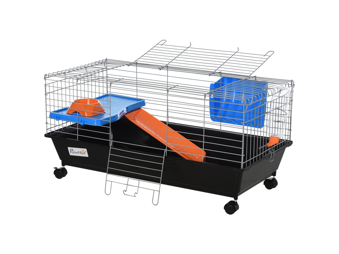 Gaiola Para Roedores Pequenos Com Rodas Habitat Para Furões Porquinho Da India Com Comedouro Bebedouro Rampa 89x44x43cm Preto