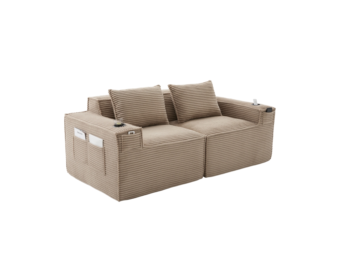 Sofá Modular 2 Lugares Com Porta-copos E Bolsos Laterais: Conforto Com Espuma Densa E Estrutura Firme, Ideal Para Sala E Apartamentos.