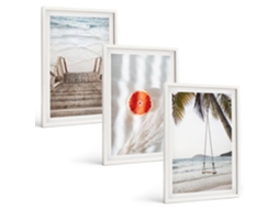 Composição De Quadros Na Parede Férias Em Escada De Madeira Na Praia Moldura Branca Fotos Para O Escritório Espelharte (3 Piezas De 40x60 Cm)