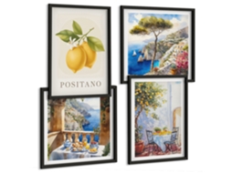 Galeria De Pinturas Murais Padrões Abstratos De Plantas Moldura Preta Quadros Para O Escritório Espelharte (conjunto De 4 Imagens)