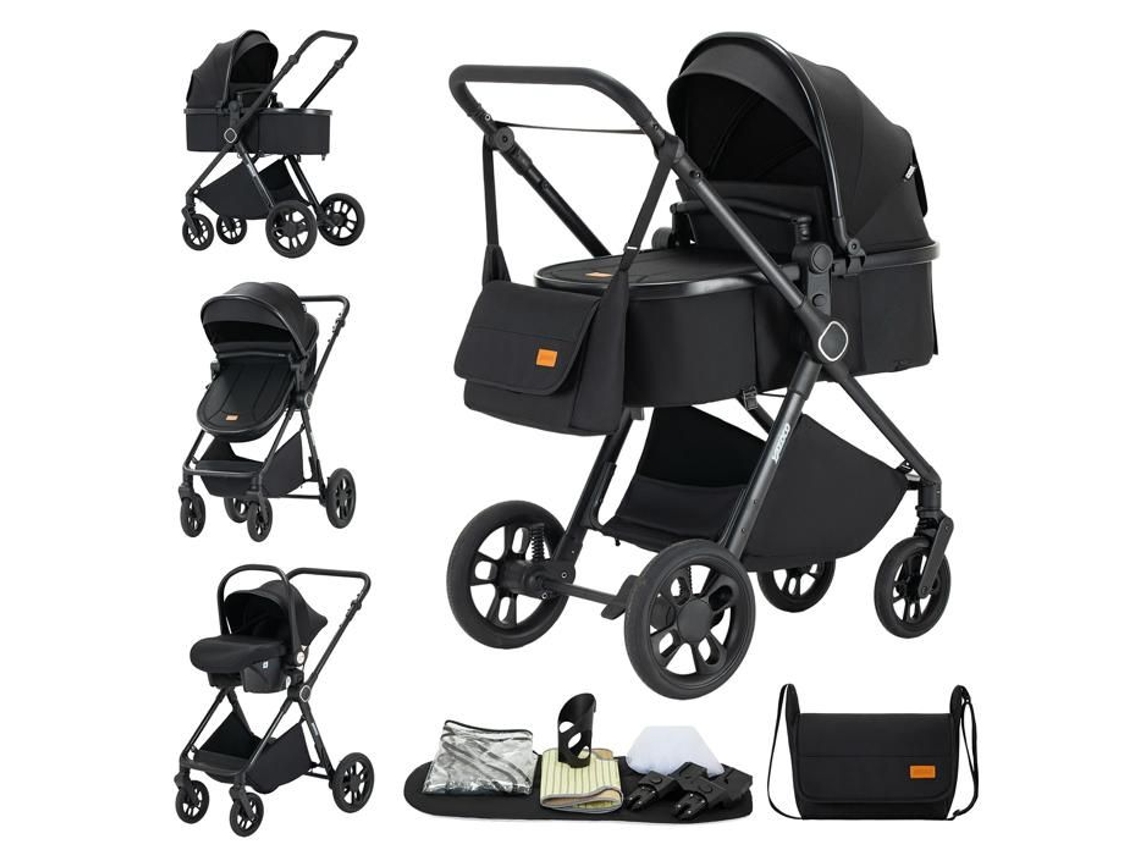 Carrinho De Bebê 3 Em 1 Com Assento De Carro Para Recém-nascido, Dobrável Compacto, Estrutura De Alumínio Leve, Assento Respirável, Viagem, Visão Elev