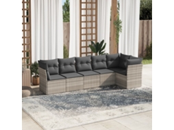 Vidaxl 6 Pcs Conj. Sofás Jardim Com Almofadões Vime Pe Cinzento-claro