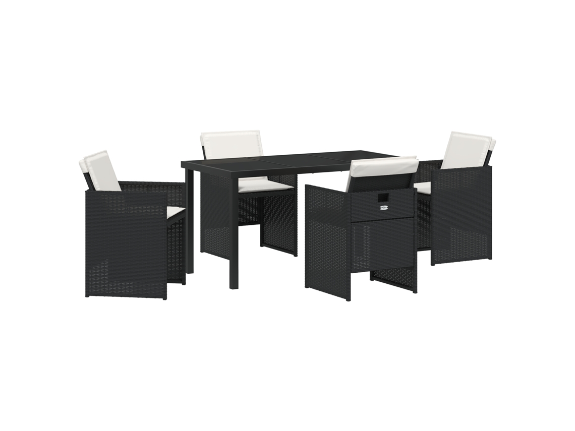 Conjunto 5 De Jantar De Jardim De Vidaxl Com Almofadas Preto Vime Poliéster