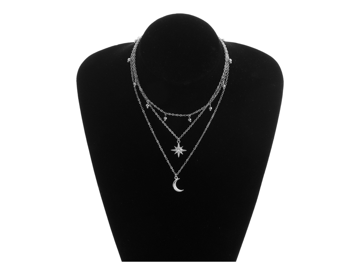 Collar Multicamadas em Forma de Lua Brilhante com Design de Luz da Lua em Aço para Feminino