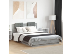 Vidaxl Estrutura Cama C/ Cabeceira/luzes Led 150x200 Cm Cinza Cimento