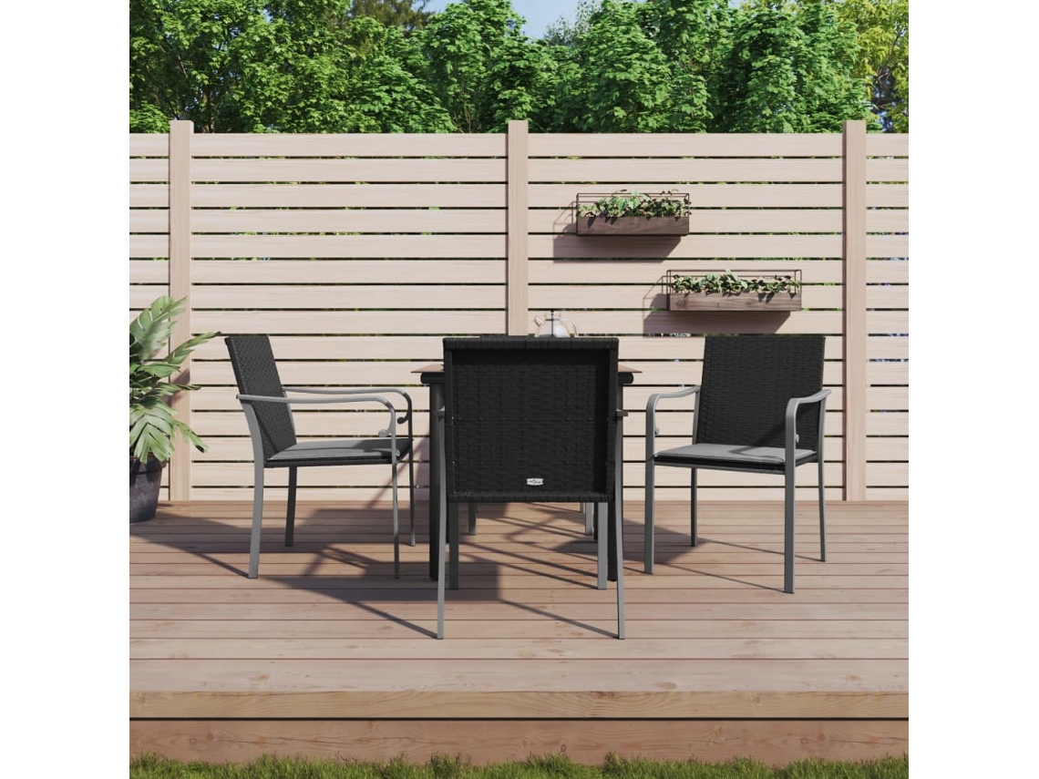Vidaxl 5 Pcs Conjunto De Jantar P/ Jardim C/ Almofadões Vime Pe E Aço