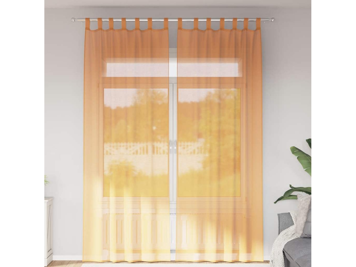 Vidaxl Cortinas De Voile Com Laços 2 Pcs Laranja 140x260 Cm