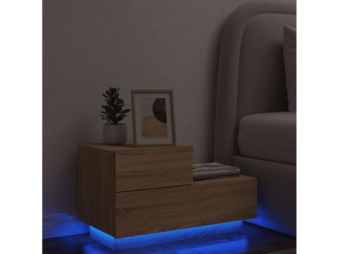 Vidaxl Mesa De Cabeceira Com Luzes Led 70x36x40,5 Cm Carvalho Sonoma