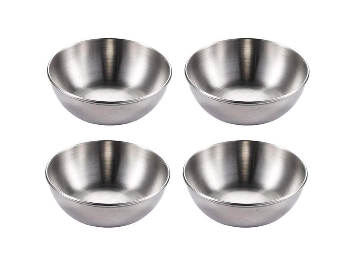 Rebe - Conjunto de 4 recipientes redondos em aço inoxidável para molhos, condimentos e sushi, na cor prata.