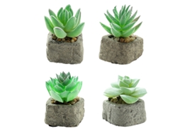 4 Peças de Suculentas Simuladas em Vasos Pequenos de Pedra Decoração Moderna com Flores e Plantas Artificiais NEVEANCE