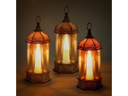 Luminária de Velas Hexagonal, com Luzes, conjunto de 3 lanternas decorativas, 15,5cm | S/MARCA