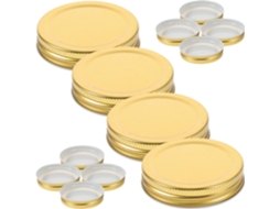 12 Tampas De Pote Conservas Boca Larga 70mm - Herméticas Vedação A Vácuo Metal Dourado Para Armazenamento E Preservação Cozinha
