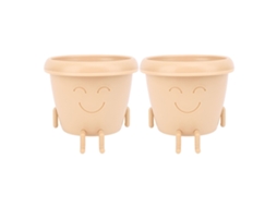 Vasos de Suculenta com Rosto Sorridente S/MARCA, Plástico, Fofo, Drenagem, Jardim, Bege