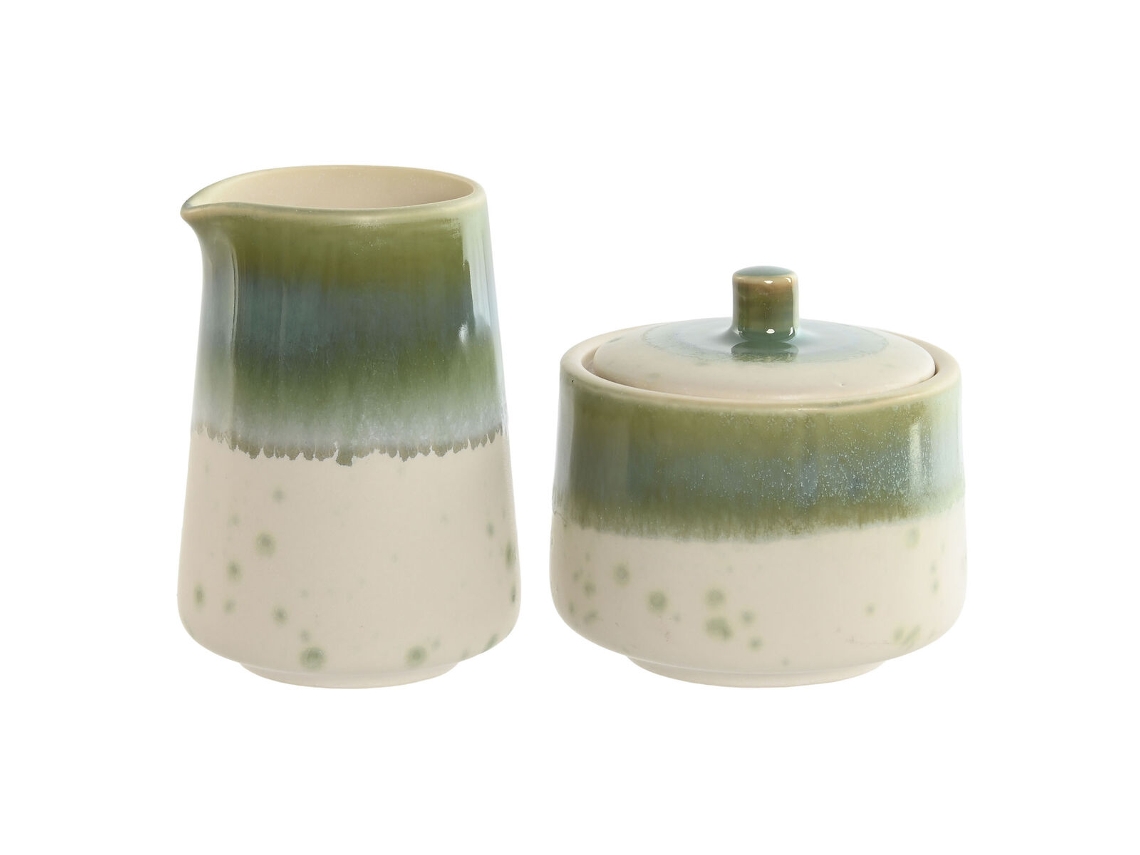 Leiteira e açucareiro HOME ESPRIT Branco Verde Porcelana 250 ml 9 X 9 X 8,4 cm 2 Peças