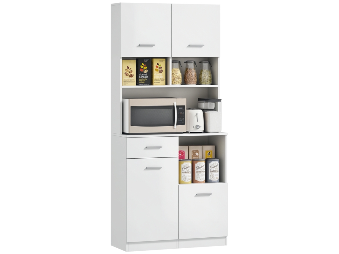 Cozinha Armário, Buffet Com Gaveta, Portas Suaves Tâmaras, 80 x 35 x 180 Cm, Hachi Branco