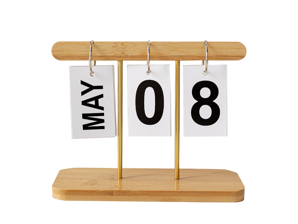 Calendário flip de mesa em pé moderno de madeira natural | S/MARCA
