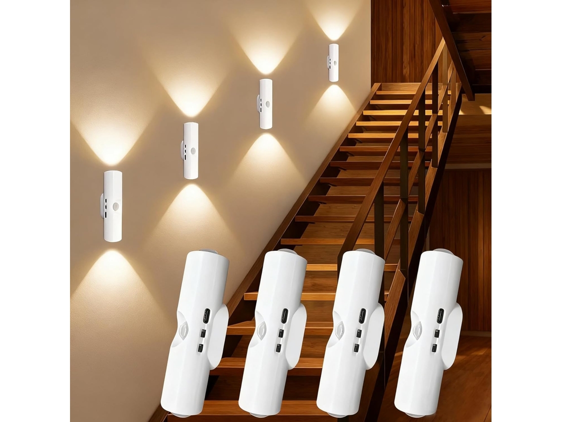 Luminária Noturna com Sensor de Movimento e Suporte Magnético, Lâmpada de Parede Led Recarregável Via Usb para Segurança em Escadas BRILVIBERA