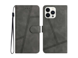 Capa Em Couro Pu, Para Apple Iphone 16 Pro Max Cinzento